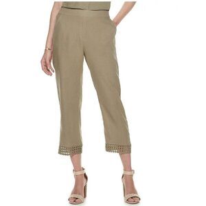 Dana Buchman Lightweight Linen Blend Crochet Hem Pull-On Crop Pants Size Large